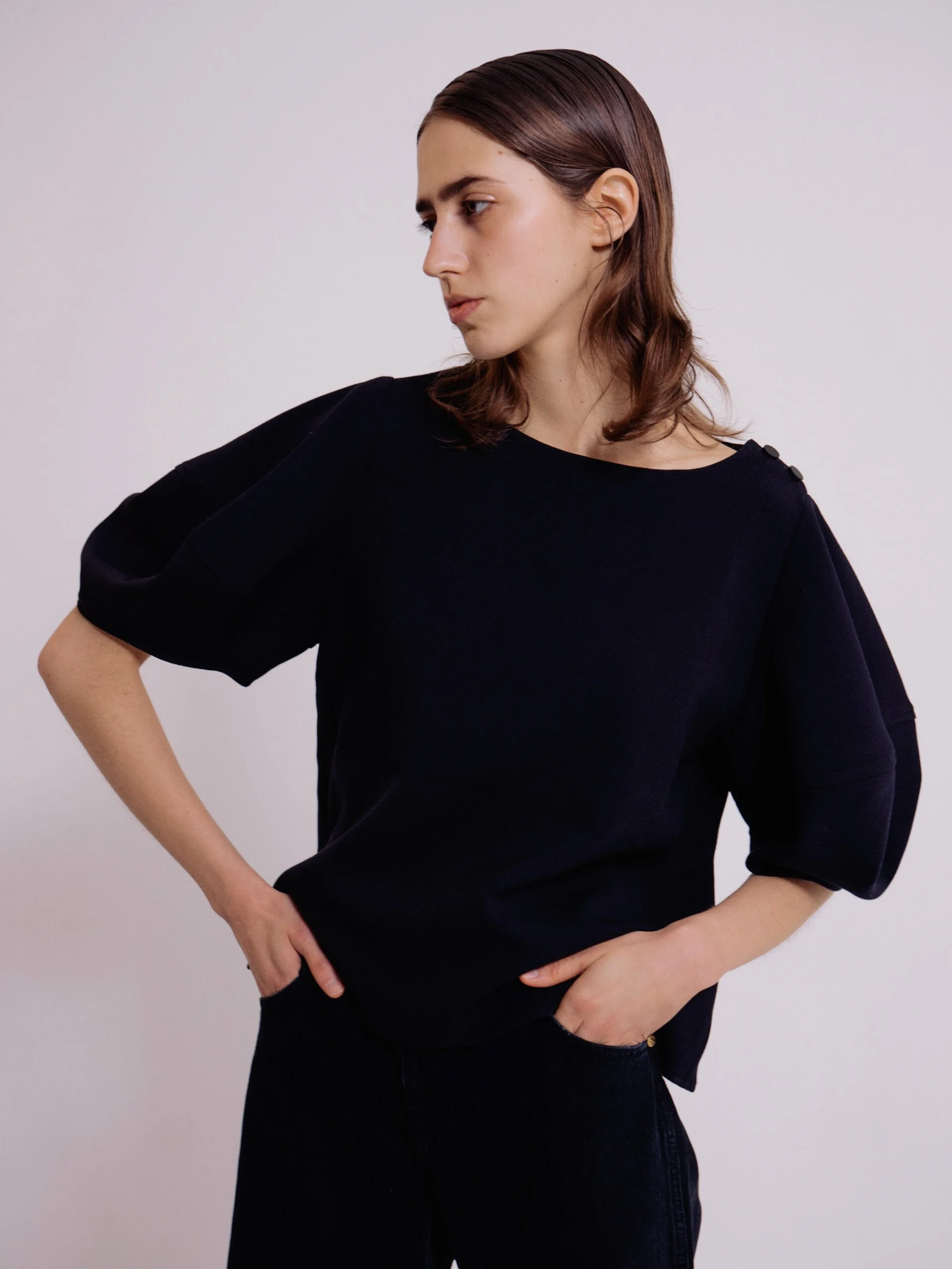 BALLOON SLEEVE TOP - NAVY — MIJEONG PARK - LA based BALLOON SLEEVE TOP - NAVY — MIJEONG PARK - LA based